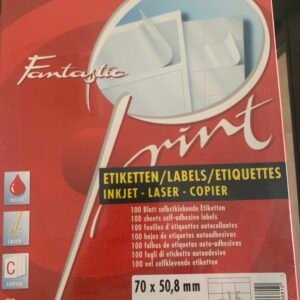 Caixa de 100 folhas de etiquetas autocolantes para inkjet e laser - 70x50,8mm