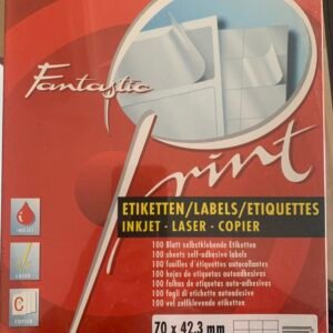 Caixa de 100 folhas de etiquetas autocolantes para inkjet e laser - 70x42.3mm