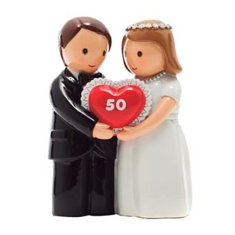 Figura em resina pintada á mão -Casal de noivos bodas de ouro (50)