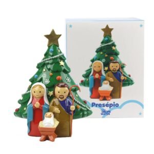 Figura em resina pintada á mão - Sagrada Família com árvore de natal