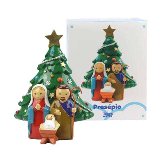 Figura em resina pintada á mão - Sagrada Família com árvore de natal